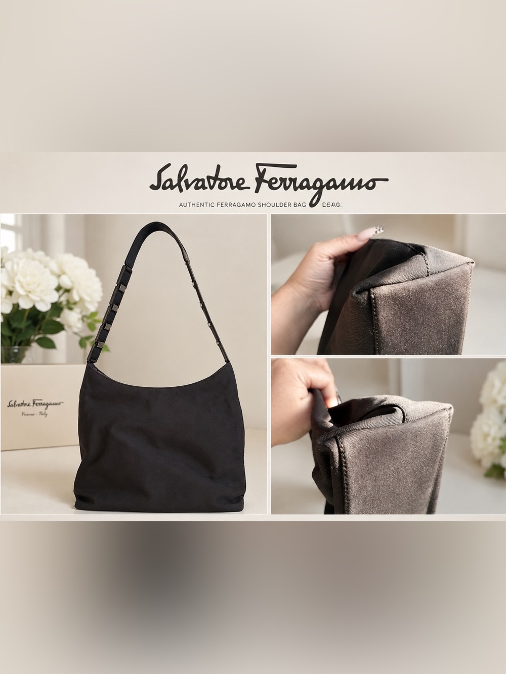 Salvatore Ferragamo Vintage Early 2000’s Nylon Shoulder Hobo Bag made in Italy✨✨